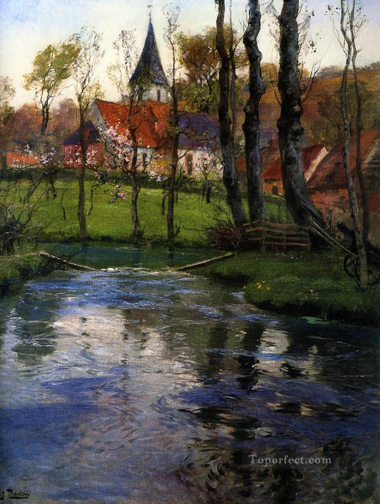 The Old Church by the River Norwegian Frits Thaulow Oil Paintings
